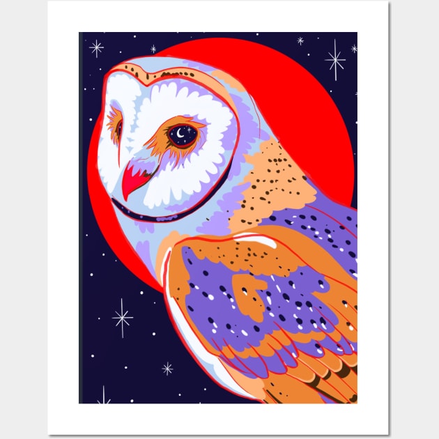 Barn Owl, Red Moon Wall Art by ECMazur